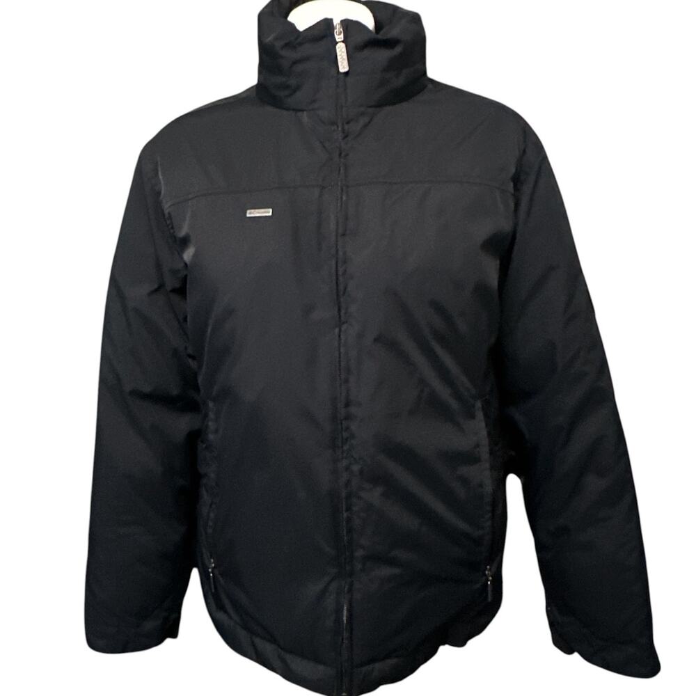 Columbia Women's Down Puffer Jacket Rose Patch Sleeve Zip Pockets L Black